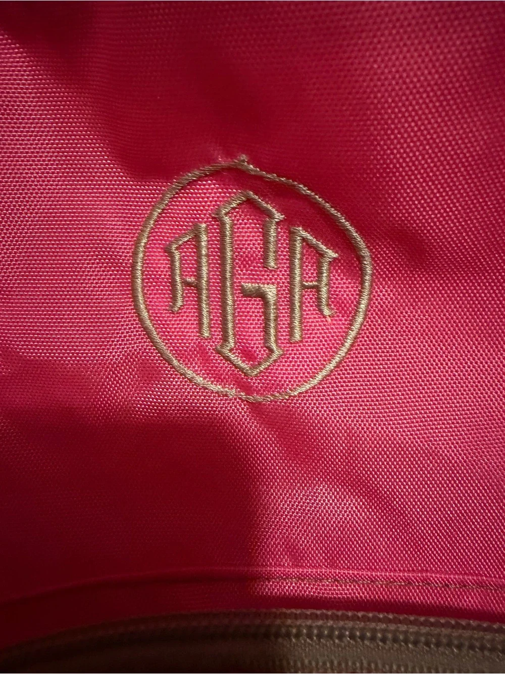 L.L.Bean Pink Backpack Gray Trim Monogram AGA School Book Bag Daypack
